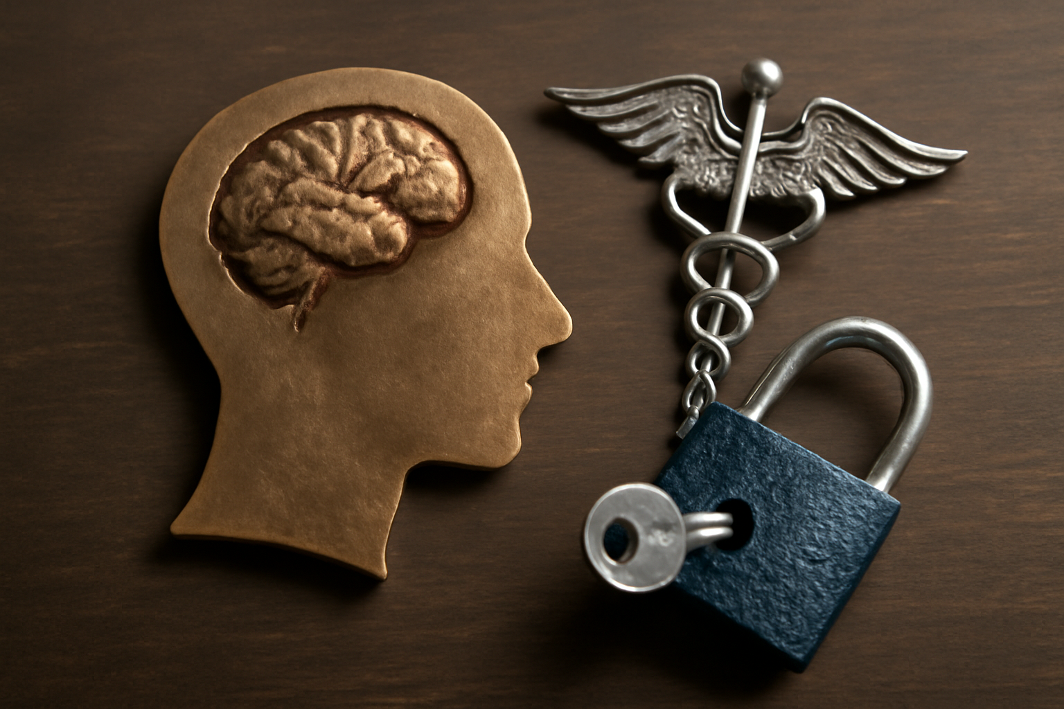 Therapist at desk with laptop and privacy shield icon, HIPAA guide for mental health practices.