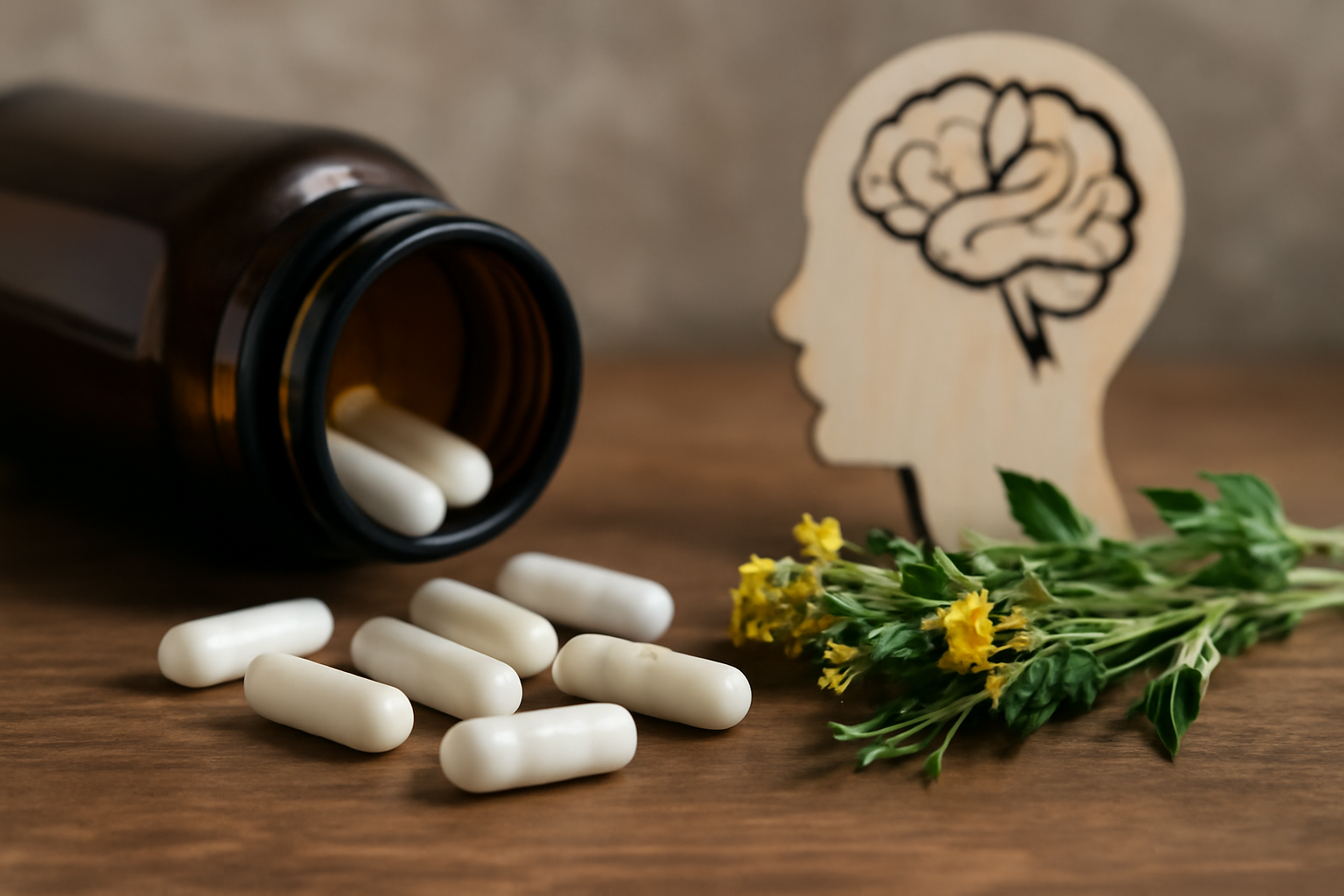 Calm person meditates beside herbs, showcasing evidence-based remedies for depression and anxiety.