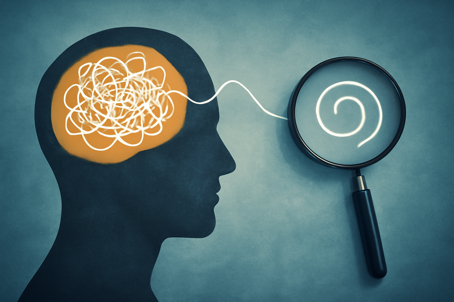 A person thinking beside a flowchart on how to develop emotional clarity in analysis loops.