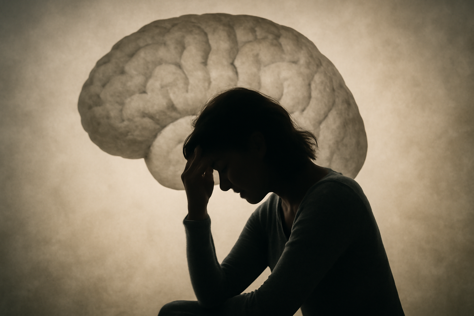 Person with head in hands against a blue background, illustrating anxiety and depression signs