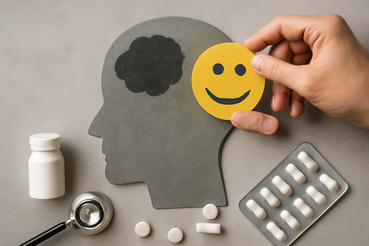 Person consults with clinician about mood chart and pills for bipolar disorder diagnosis and treatment