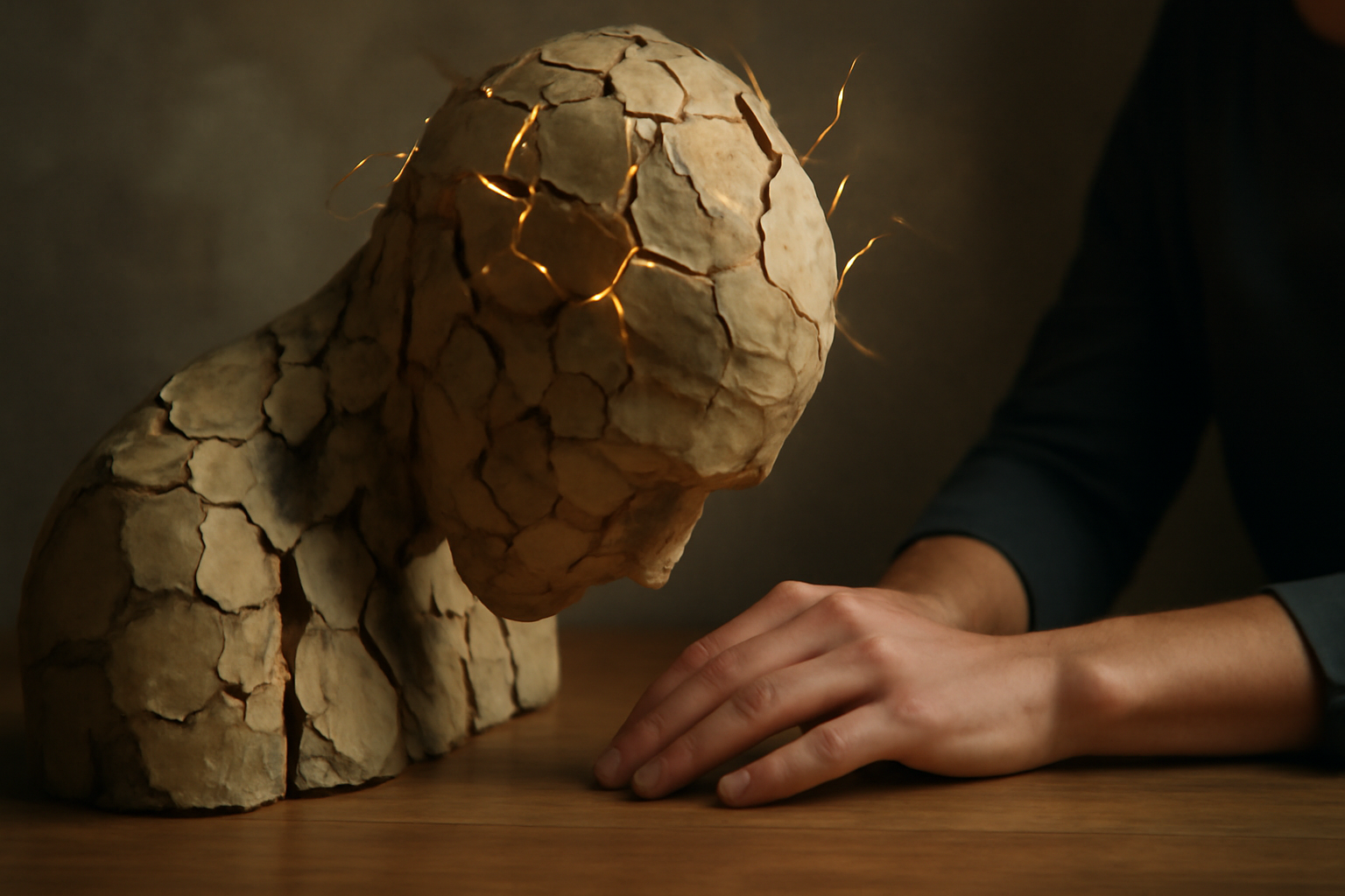 Tired person at a cluttered desk with coffee and laptop, about burnout therapy beyond rest.