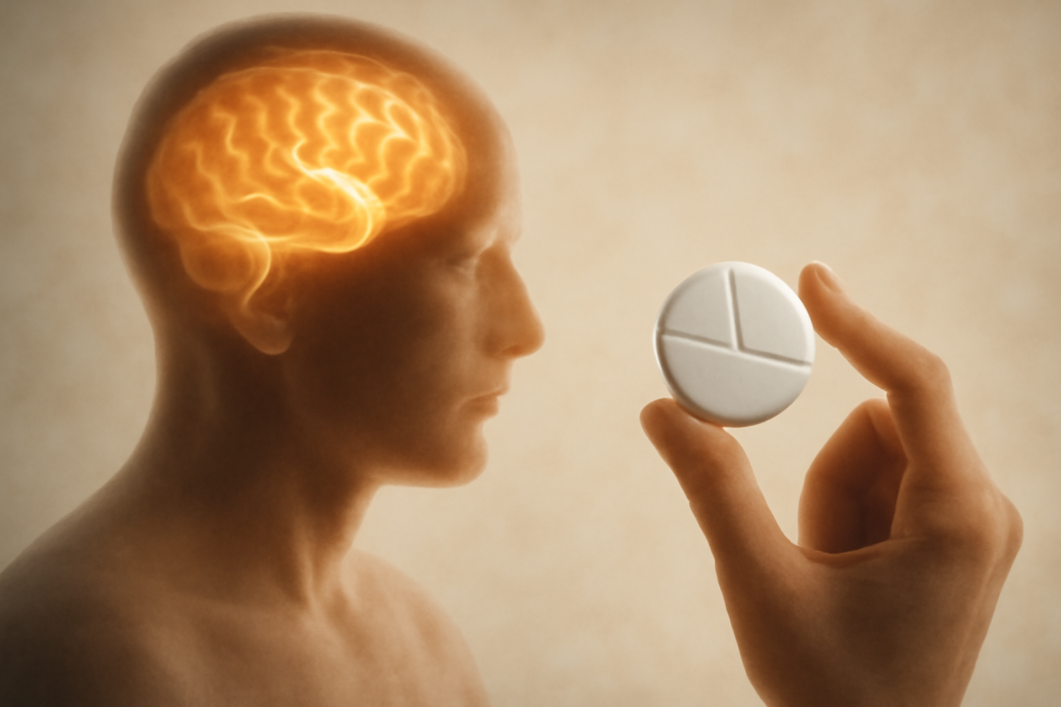 Medicine bottle with pills beside a notebook labeled Buspirone Guide: Uses, Dosing and Safety.