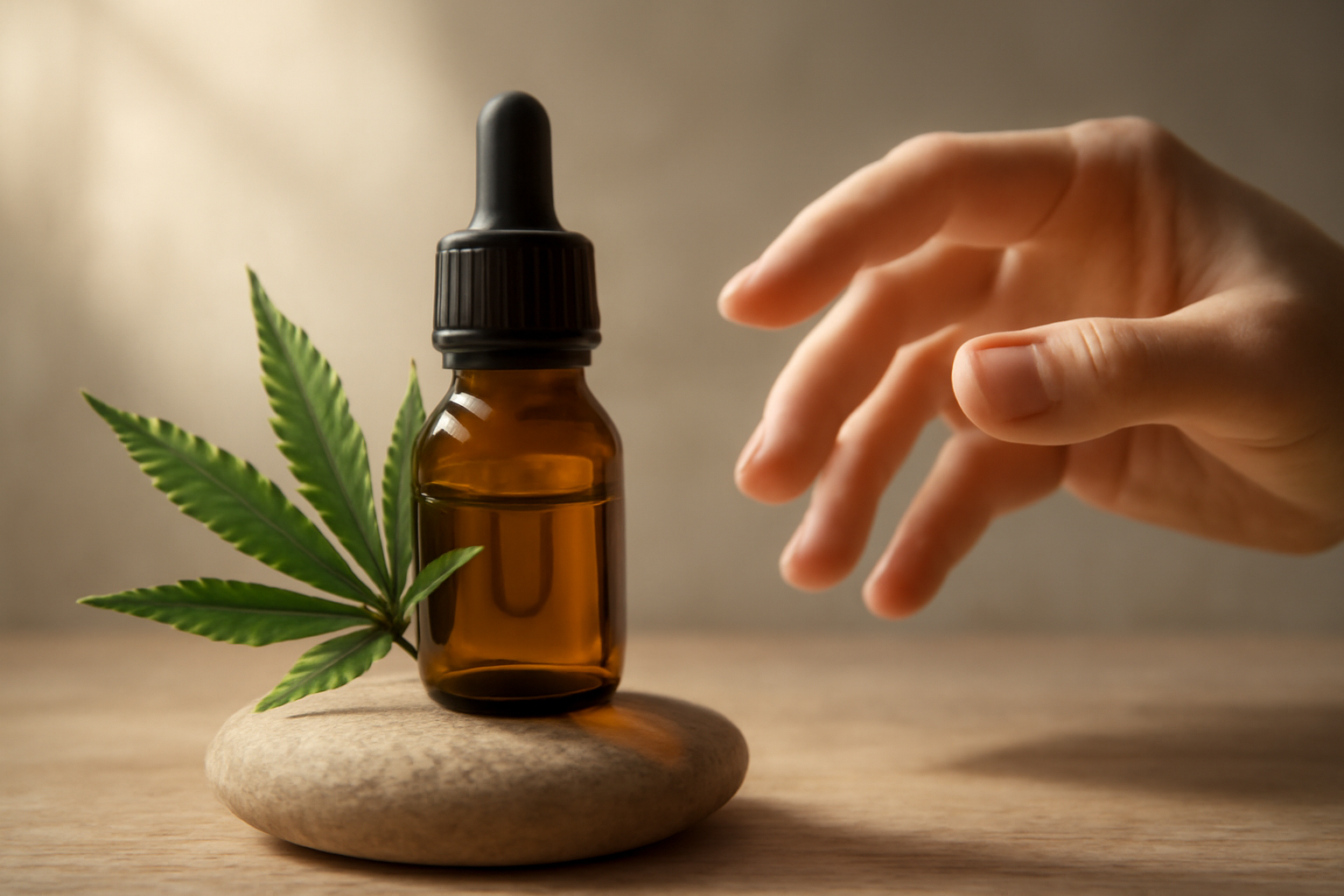Calm person meditating beside CBD oil bottle; blog on CBD for anxiety and depression Practical Guide.
