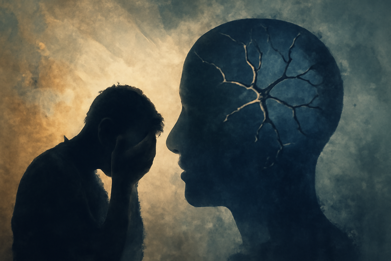 Person stressed; brain and checklist icons; blog post on Acute Stress Disorder symptoms, causes, treatment.