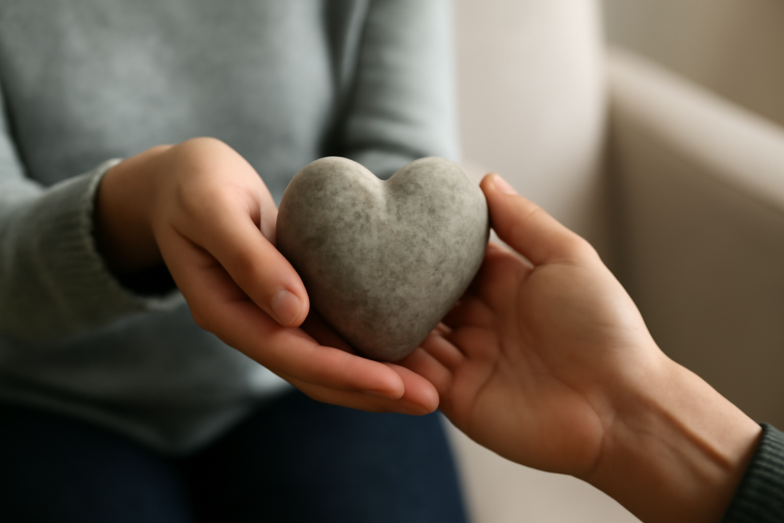 A therapist sits with a client in a warm office, discussing bipolar mood stabilization and recovery.