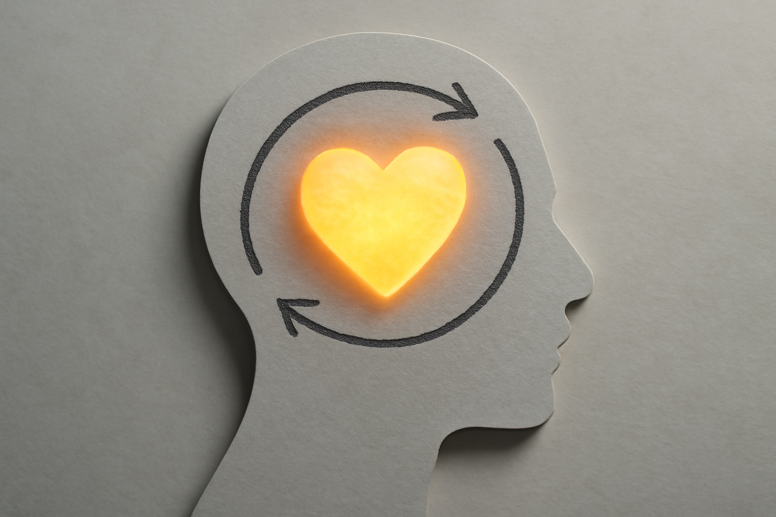 Person with notebook and looping diagrams explores developing emotional clarity in analysis loops.