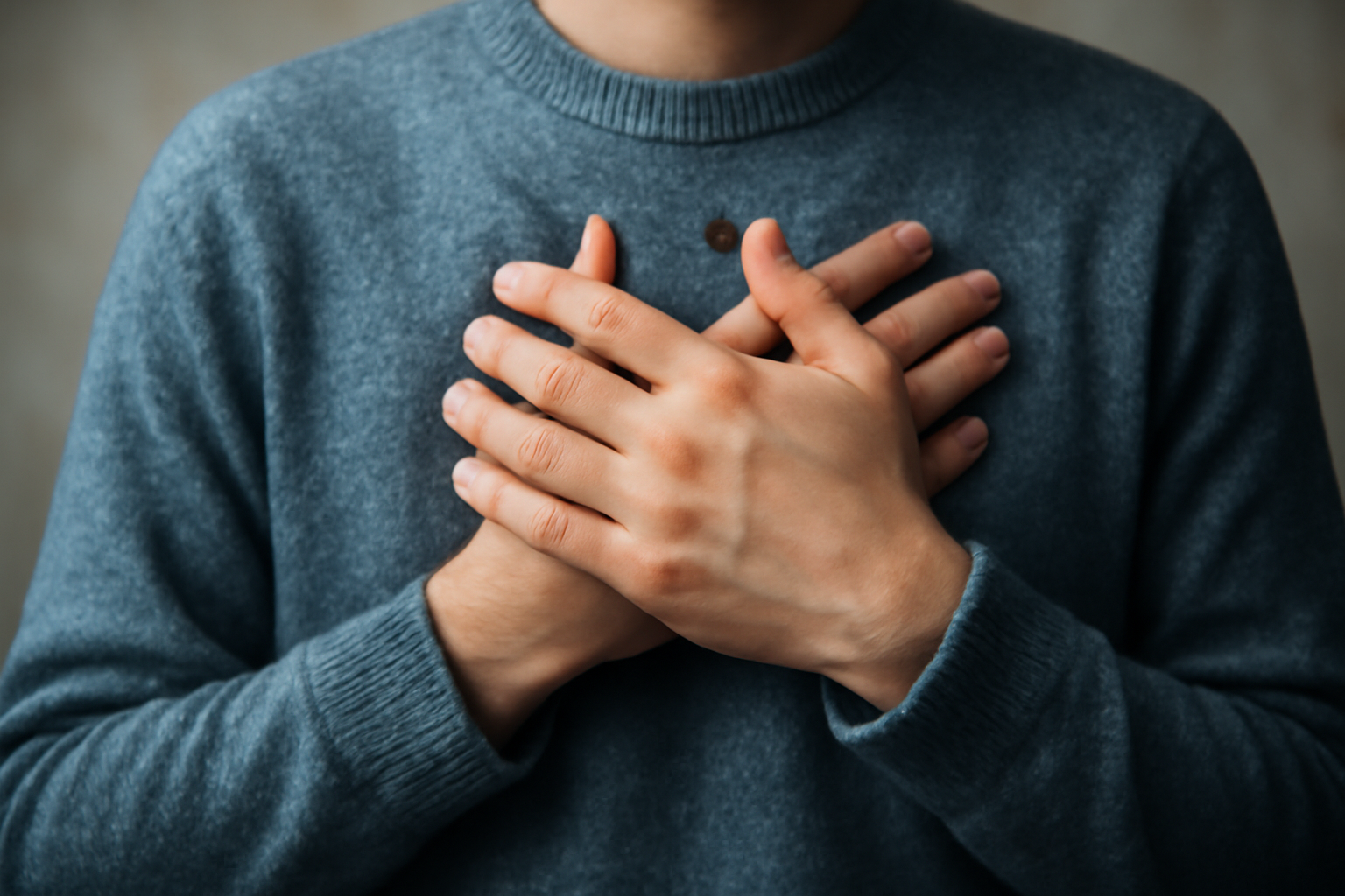 Person sits calmly, practicing breathing to stop bracing for impact and regulate emotions.