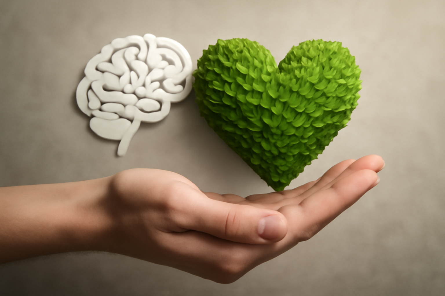 Herbal bottles, pills, and a brain diagram beside a title on evidence-based psychiatric treatment.