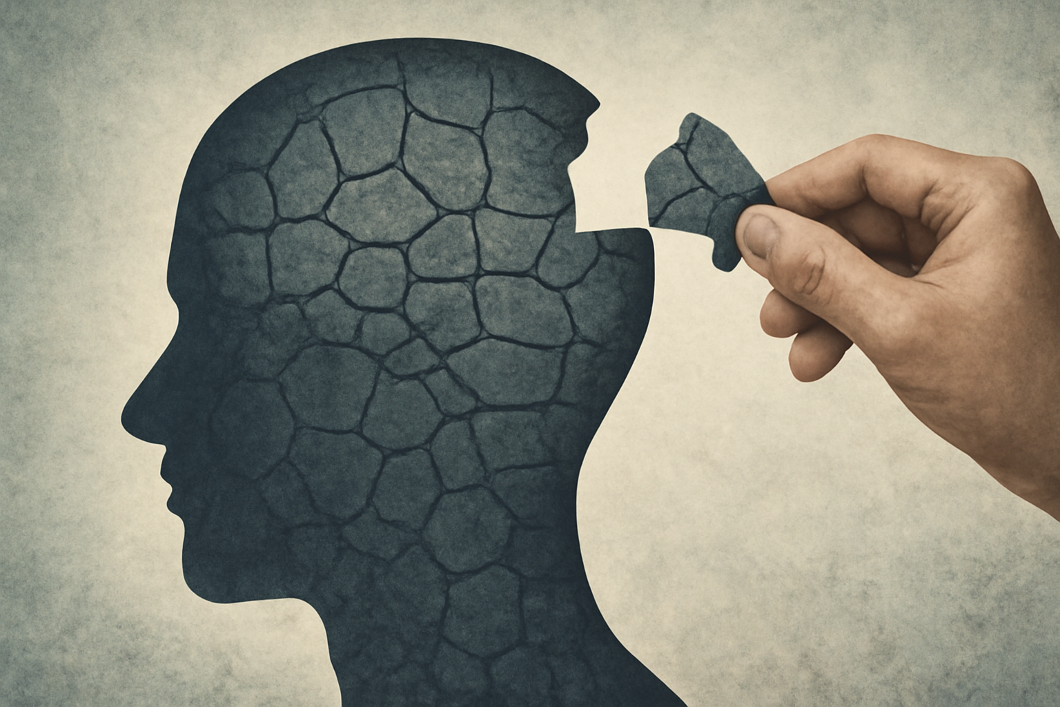 Person beside a brain diagram about schizophrenia: facts, myths, diagnosis, treatment, and living.