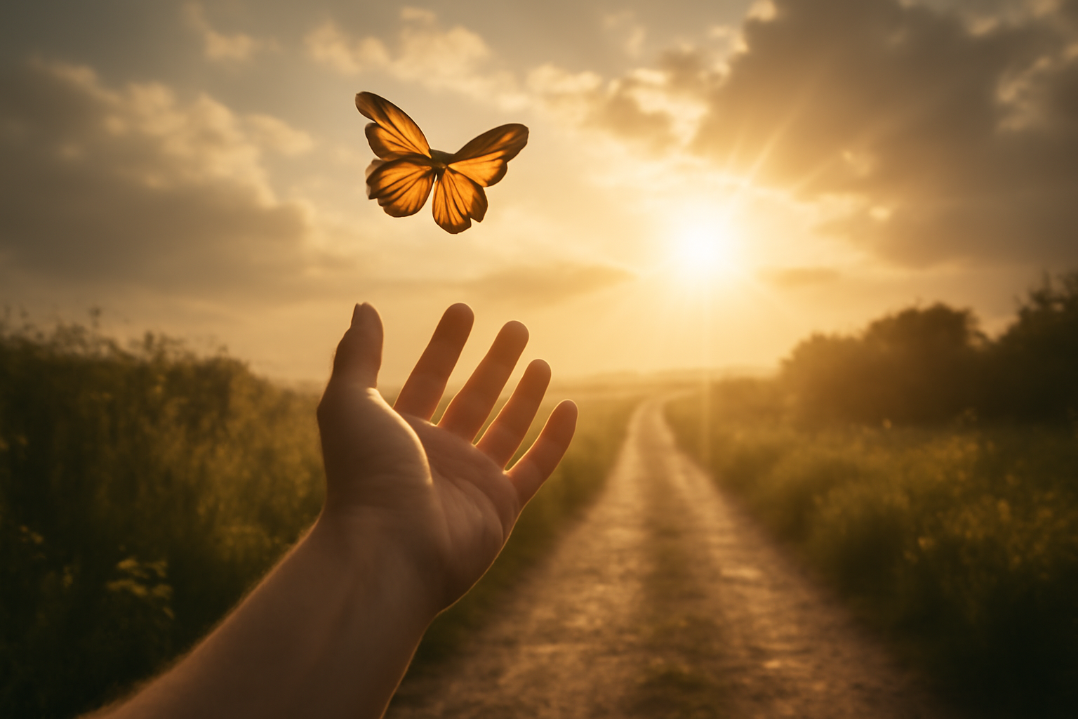 Person by a calm lake at sunrise, moving from surviving to thriving through a life of purpose.