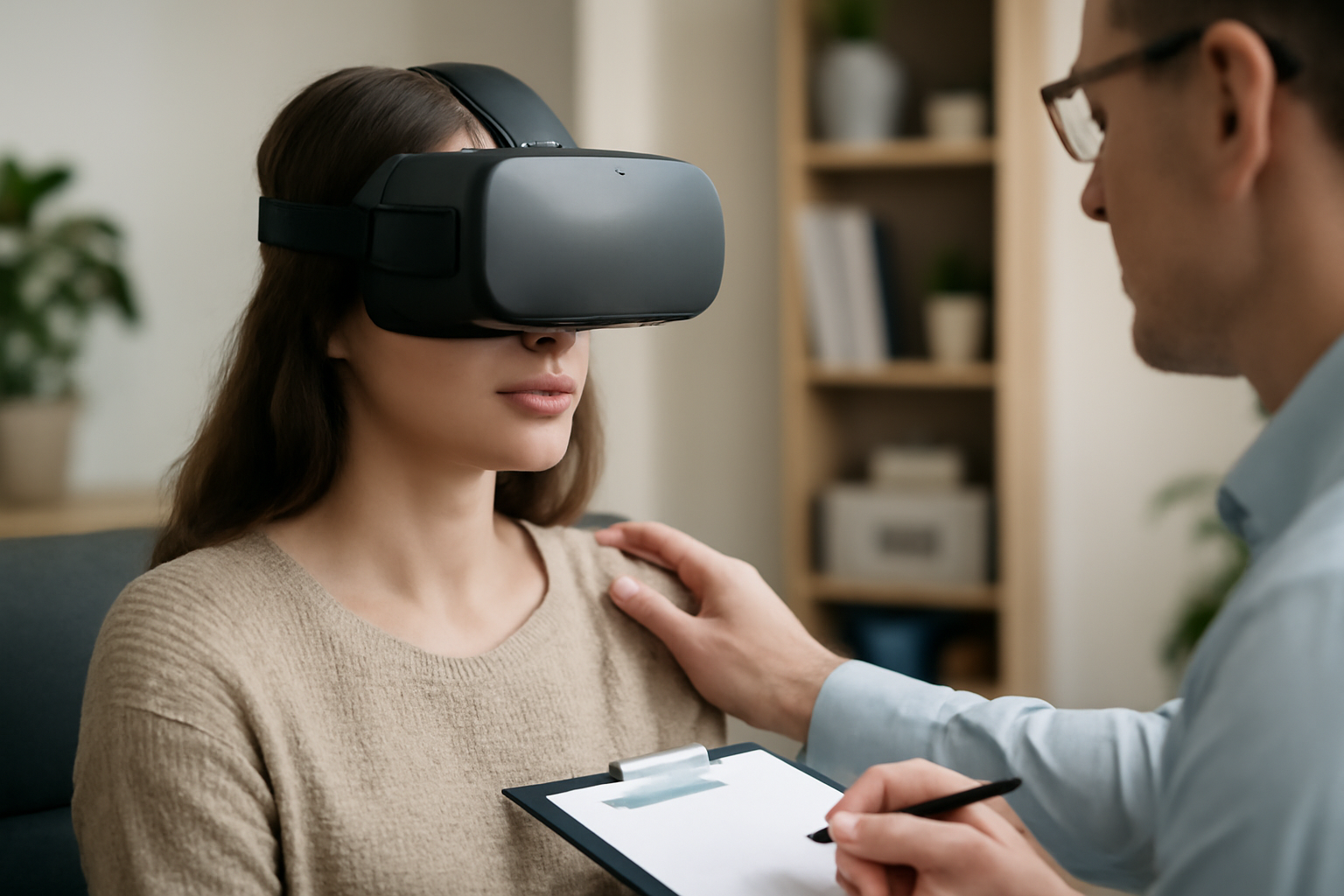 Person wearing a VR headset during therapy session for anxiety and phobias - blog post overview.