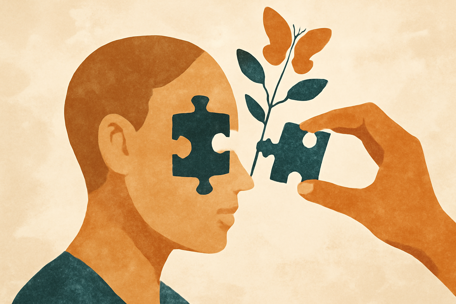 Calm person reflects on identity during life transitions; Healing Identity Through Major Life Transitions Therapy Guide.