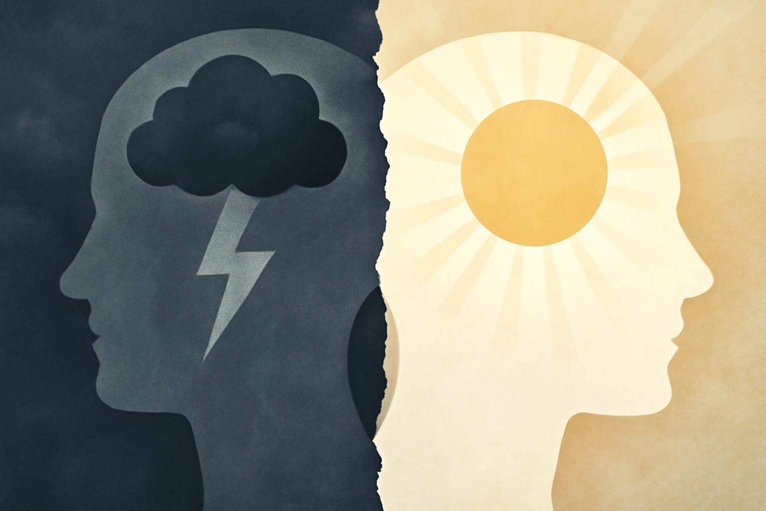 Illustration of a brain with mood swings for bipolar I: diagnosis, treatment, recovery outlook.
