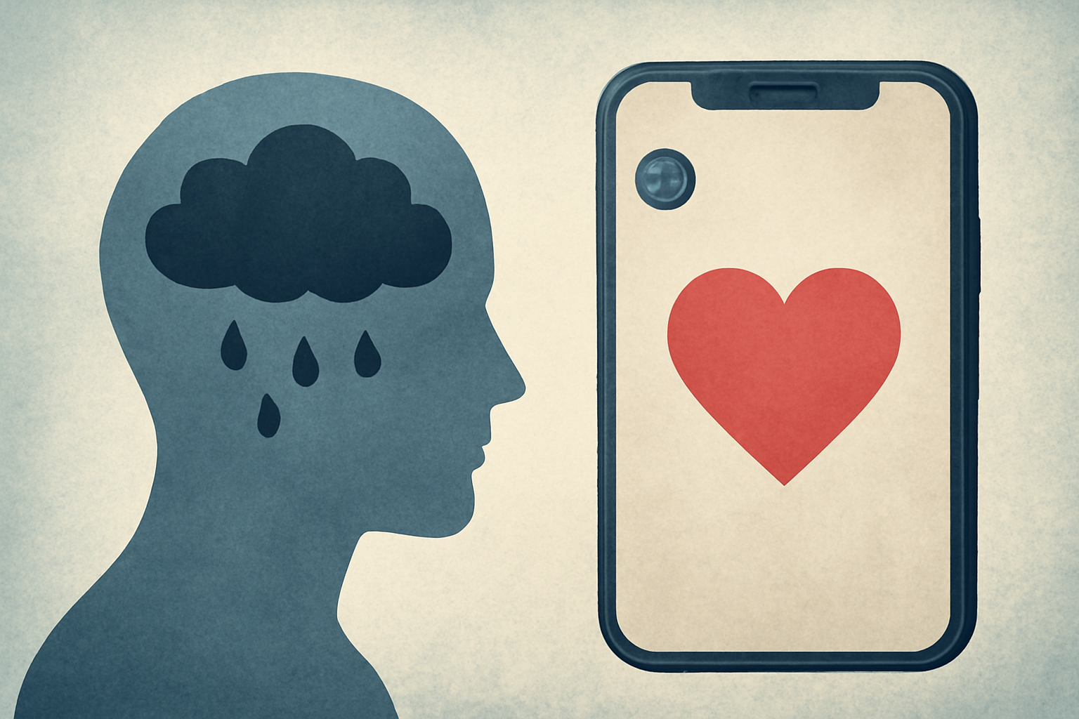 Person on smartphone with floating social icons and a brain icon for post on mood and mental health