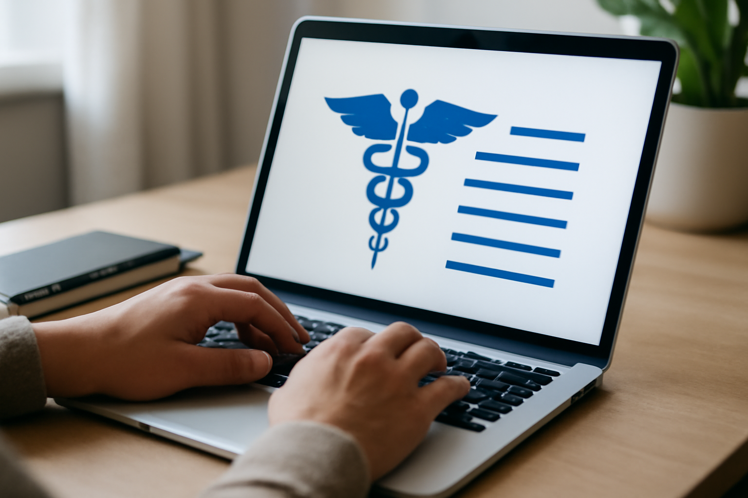 Therapist uses laptop with digital forms; blog post: Best Clinical Documentation Software for Counseling Practices.