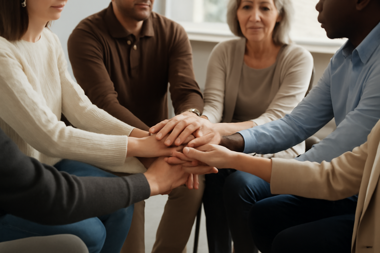 Diverse group sits in a circle in a warm room, sharing insights on core principles and expectations.
