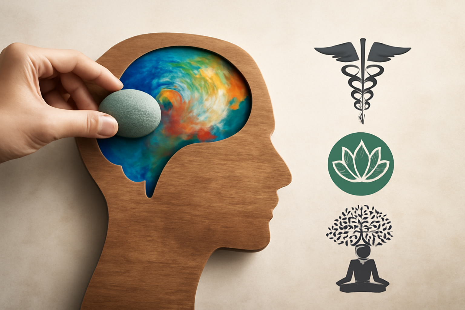 Person meditating outdoors, symbolizing integrative mental health care for holistic wellbeing.