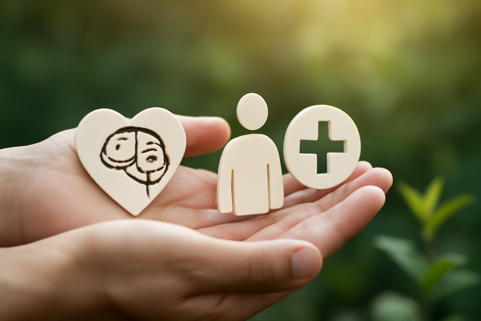 Person meditating with a pill bottle, water, and notebook, reflecting holistic schizophrenia care.