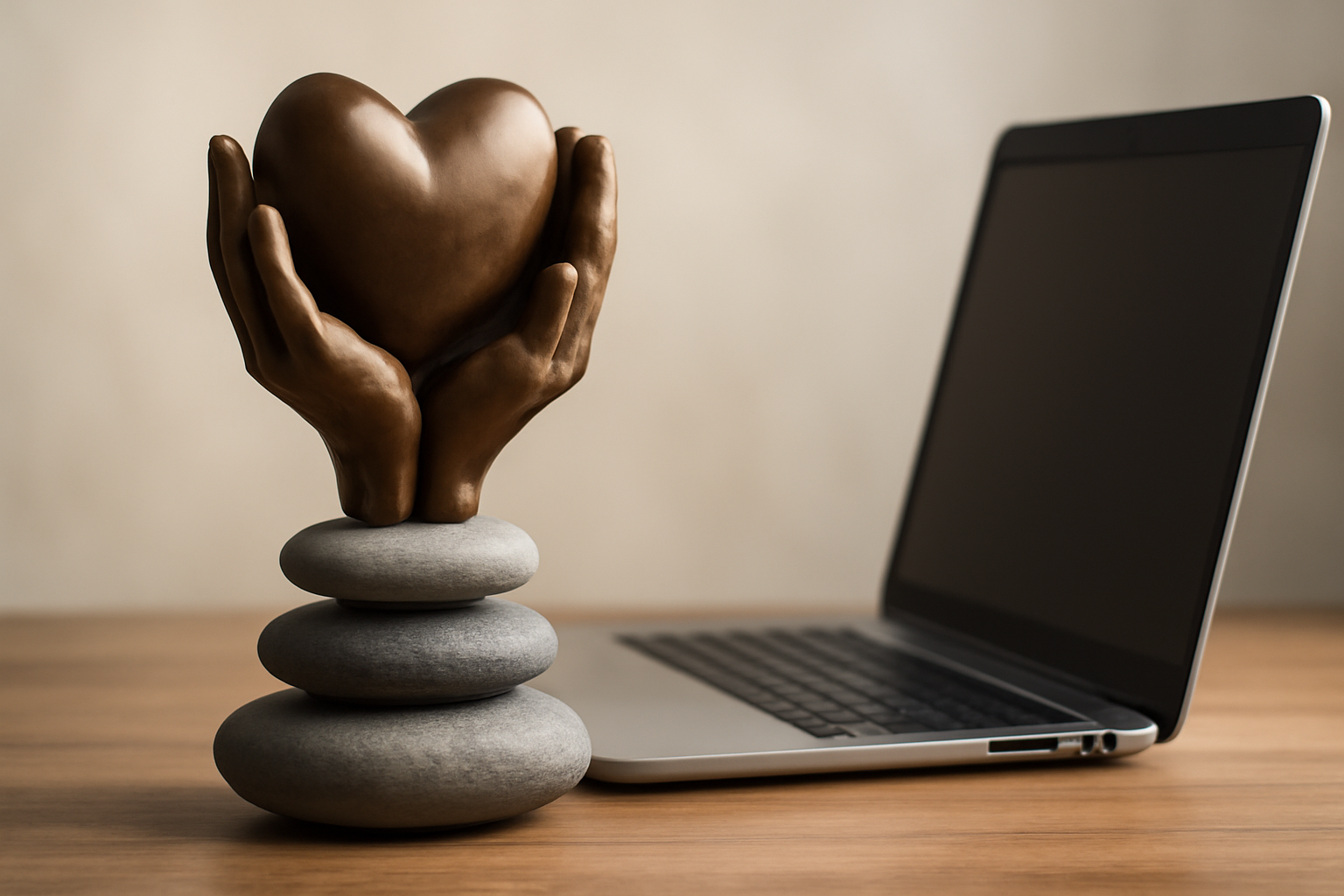 Therapy practice EHR guide: clinician at a laptop with dashboards for ROI and care quality.