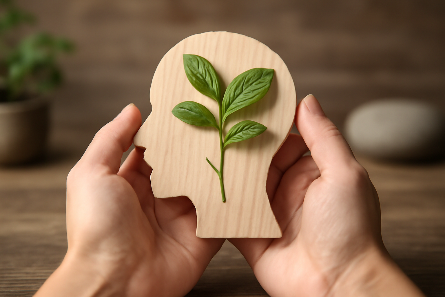 Person meditating in a sunny garden with herbs, showing holistic naturopathic care for mood balance.