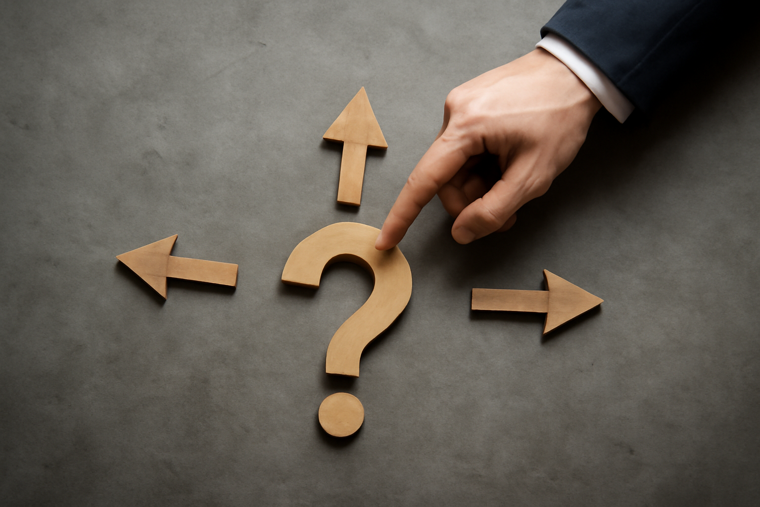 People discuss options around a table with charts; Mastering Decision Making: A Practical Guide.