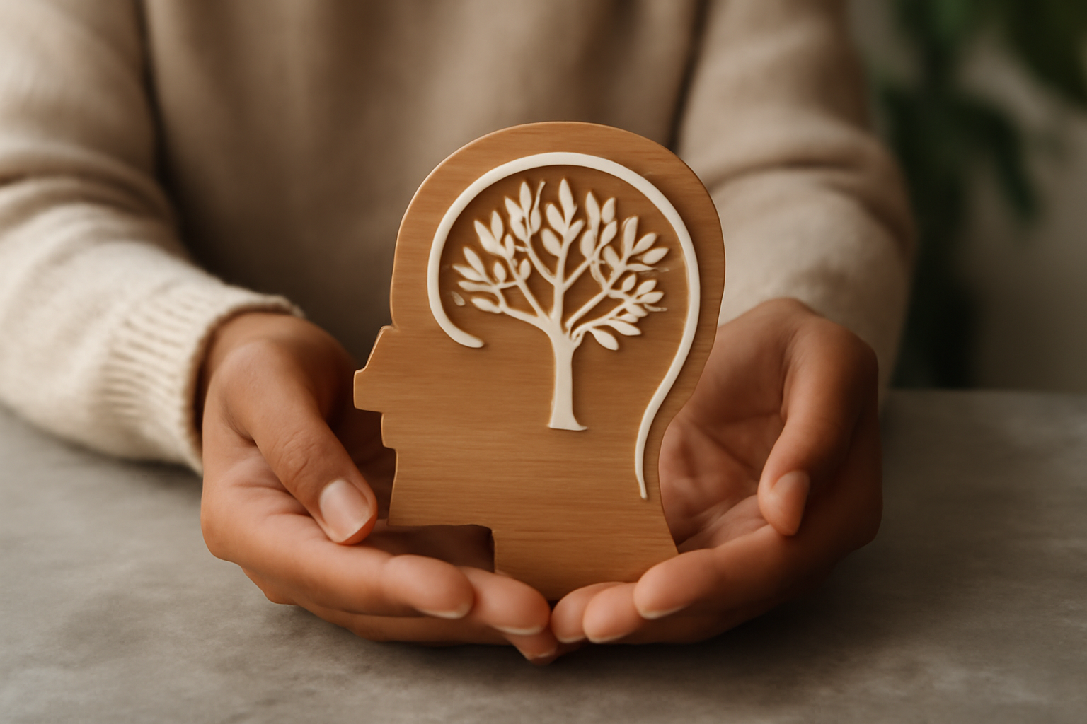 Calm therapy room with a clinician guiding a client through holistic mental health center options.