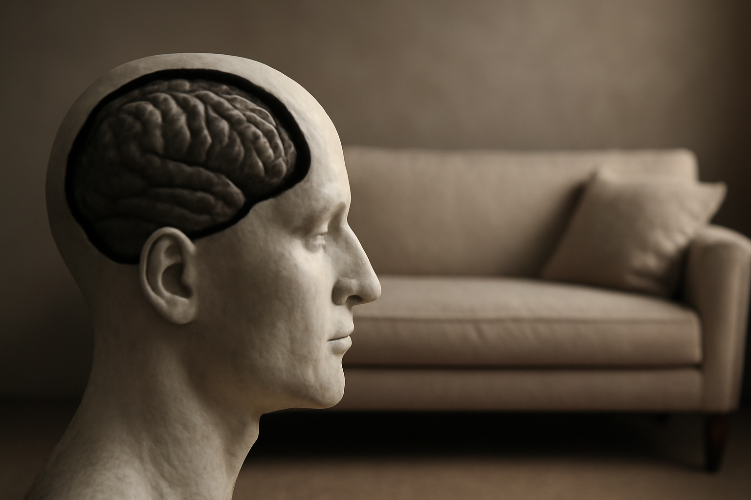 Therapist and client in a calm therapy room, exploring thoughts, feelings, and relationships.