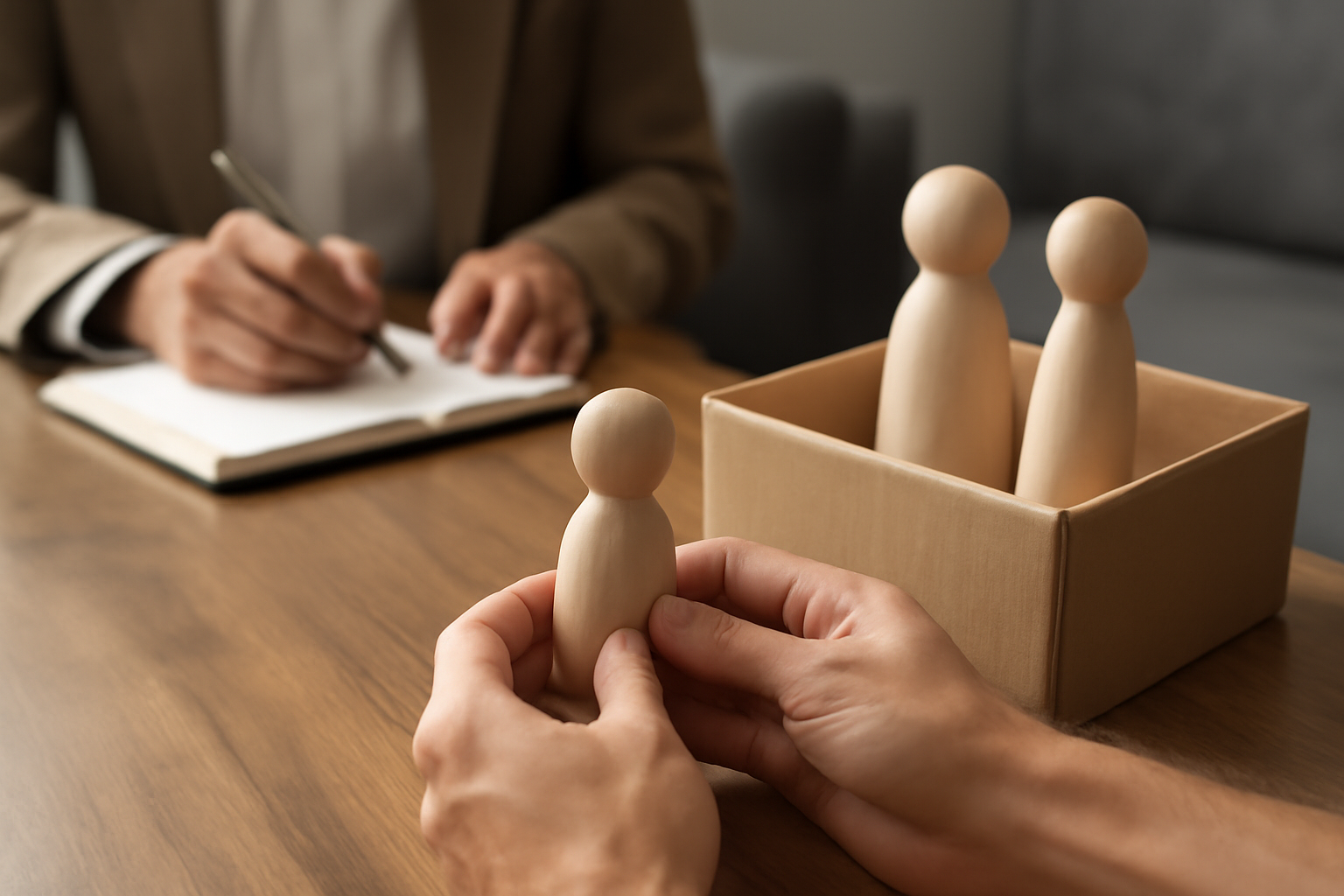 Therapist and client in a room discuss unpacking childhood experiences without blaming parents - blog post.