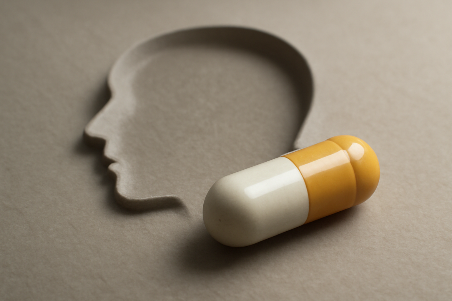 Understanding Antidepressants: a clinician explains to a patient, with pills and a brain diagram.