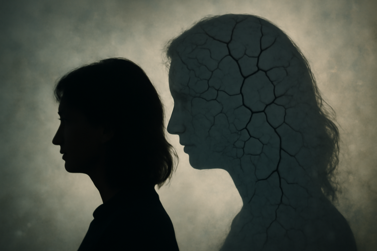 A thoughtful woman sits beside diagrams with Schizophrenia in Women: Symptoms, Diagnosis, and Treatment.