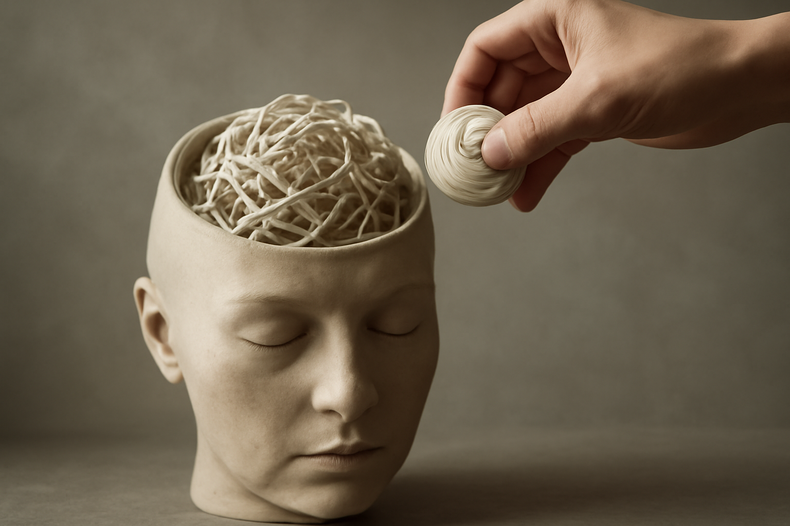 Diverse people discuss mental health concepts beside a practical guide booklet.