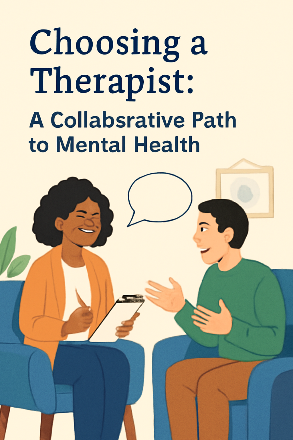 Therapist and client converse in a warm, inviting office, illustrating a collaborative path to mental health.