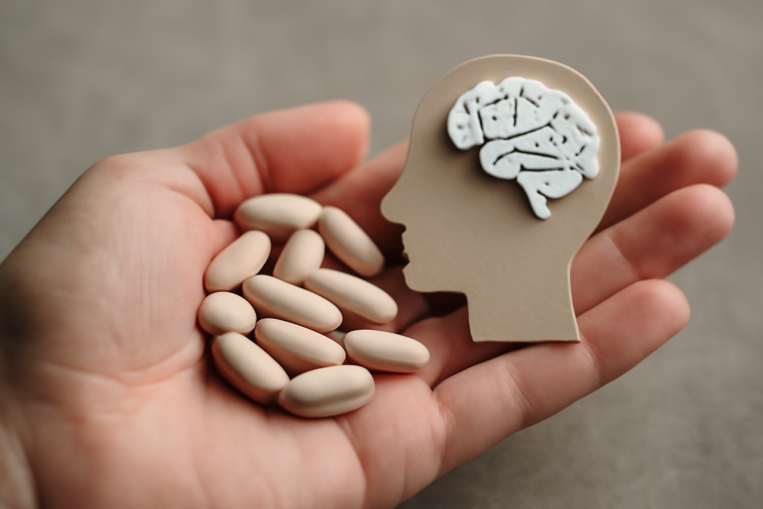 Brain and heart-rate icons with a calm mood, beta blockers for mental health and anxiety management