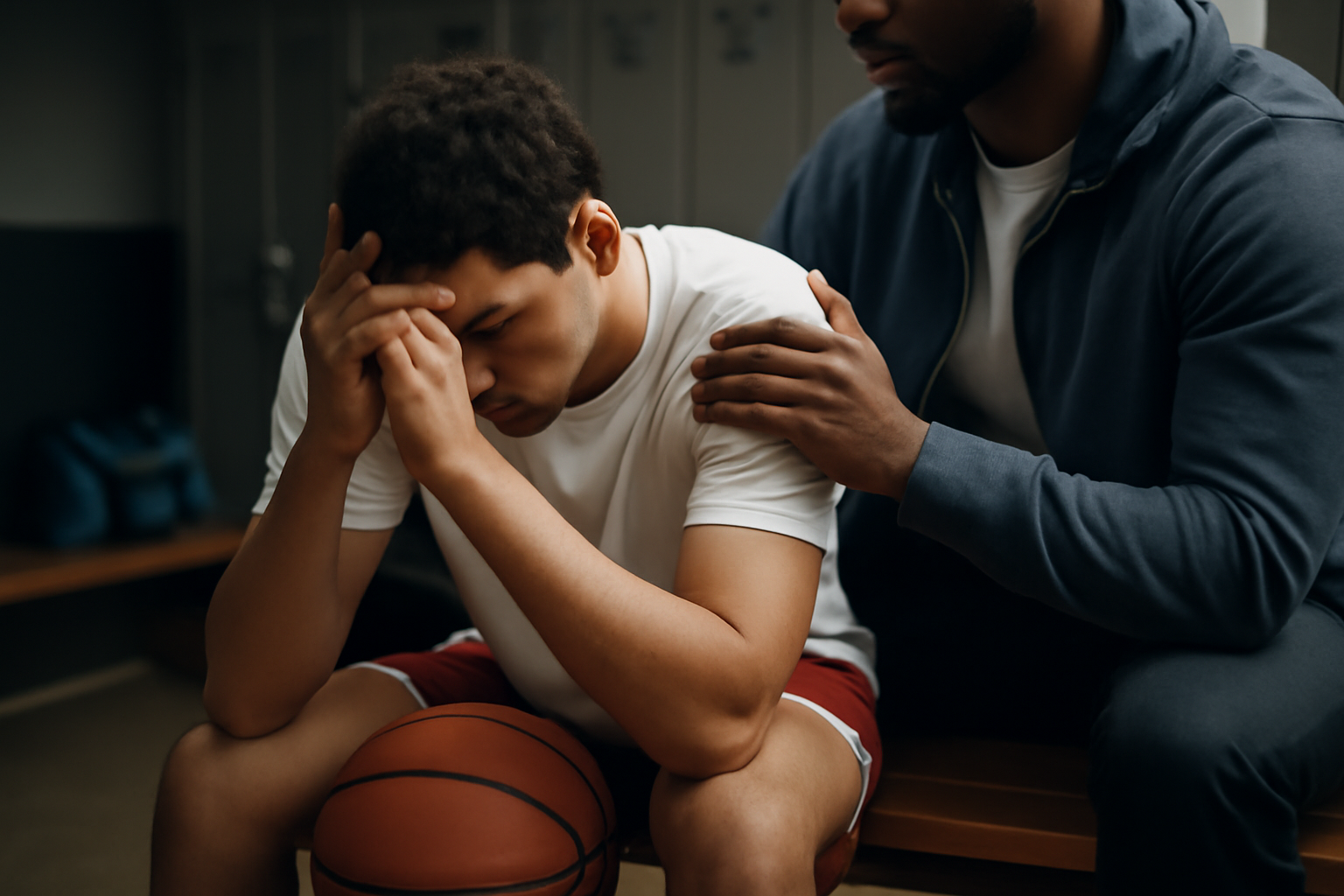 Athlete supported by teammates; mental health in sport blog post on peak performance.