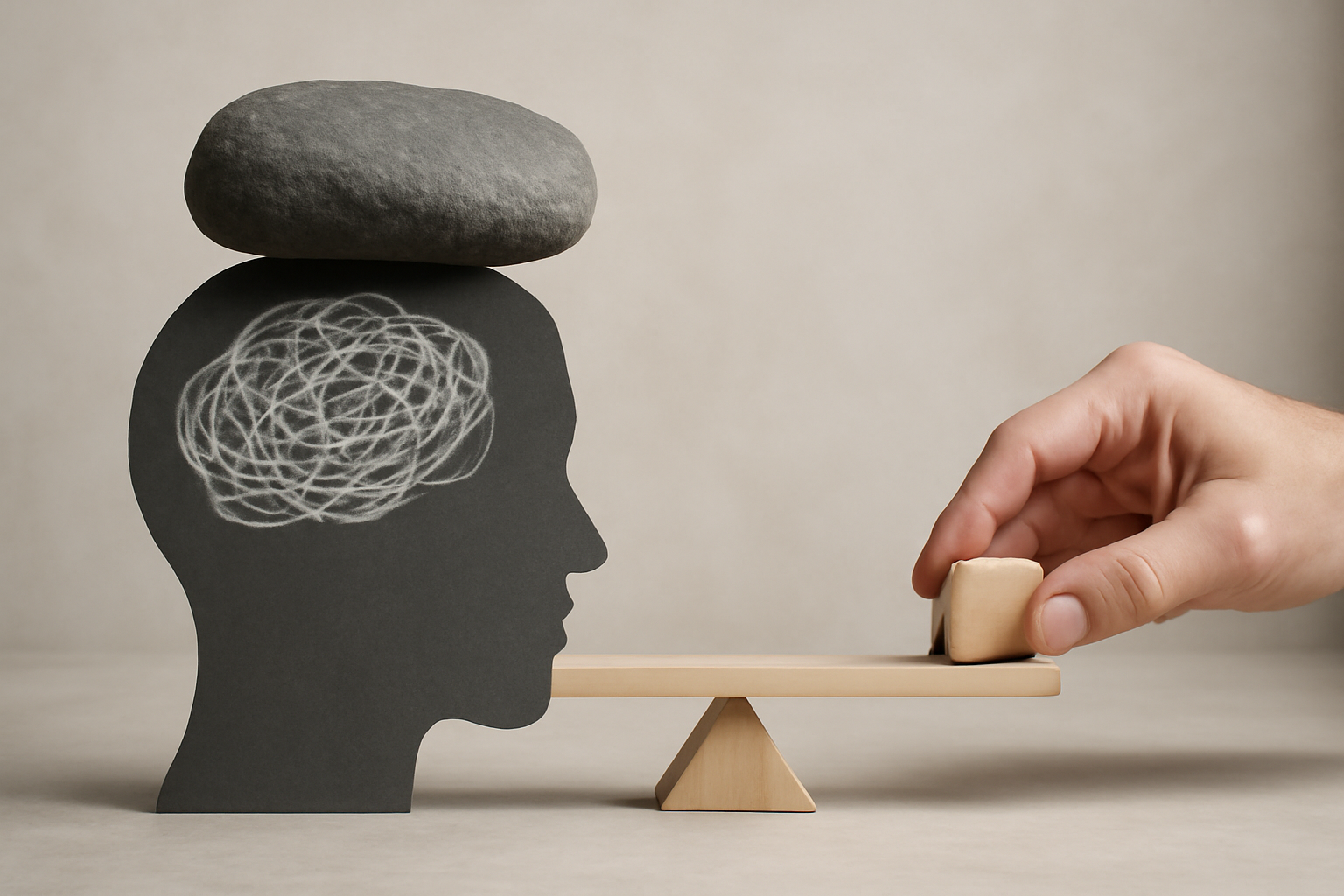 Person at desk clutching head beside a checklist Mental Stress Signs and Practical Coping Strategies.