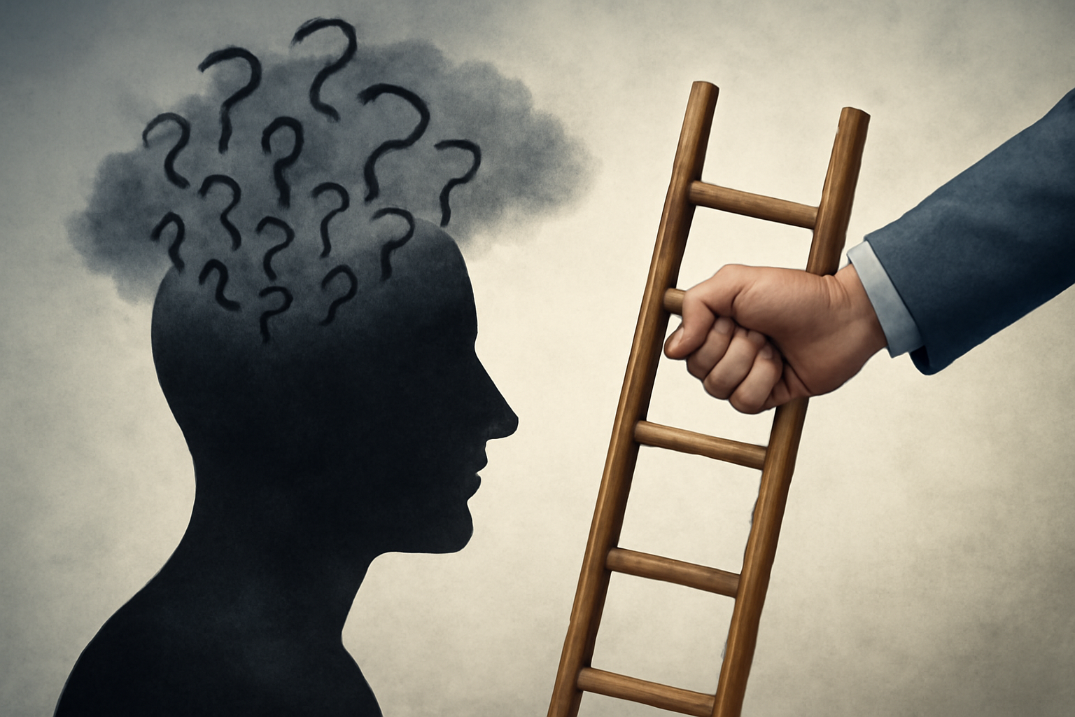 Client and therapist discuss chronic what-if thinking in a calm session, with notes and strategies.