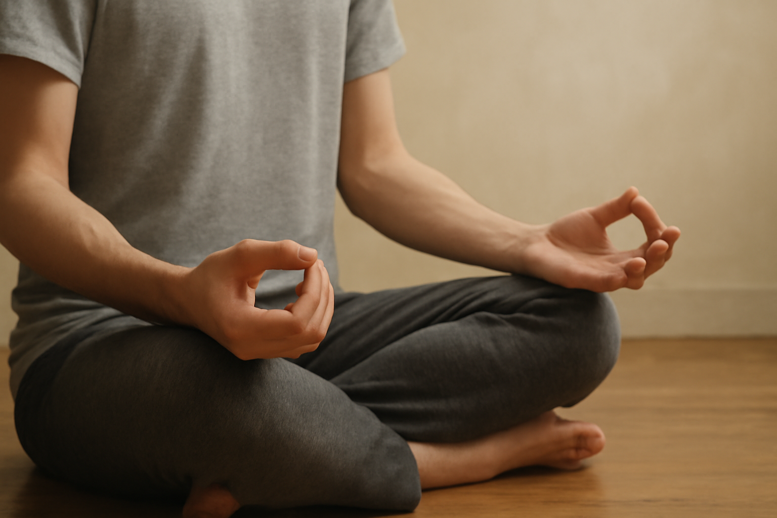 A person sits in meditation with a notebook and mug; Mindfulness for Everyday Life blog post.