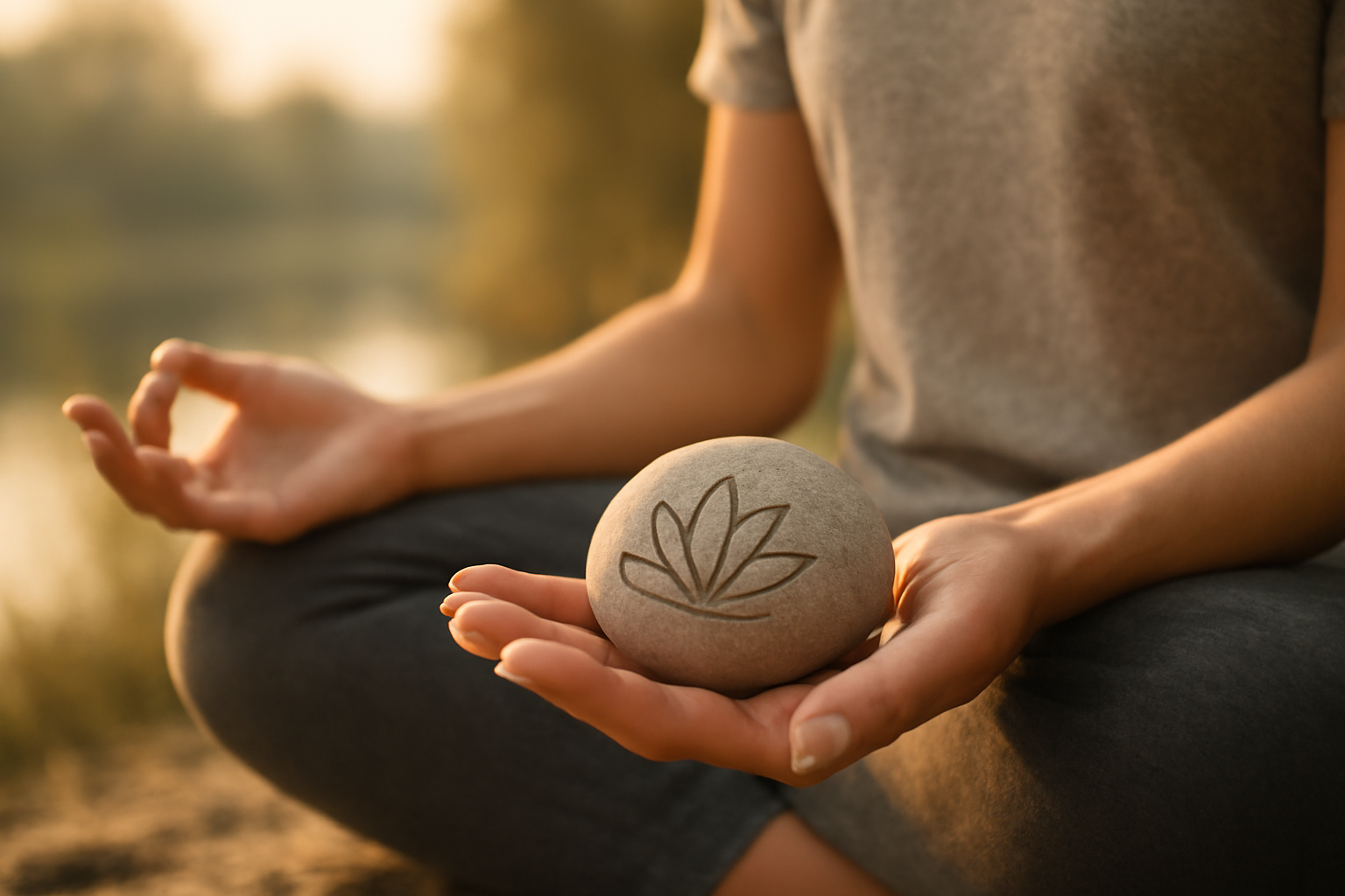Person meditating in sunlit room, promoting mindfulness therapy for stress reduction and wellbeing.