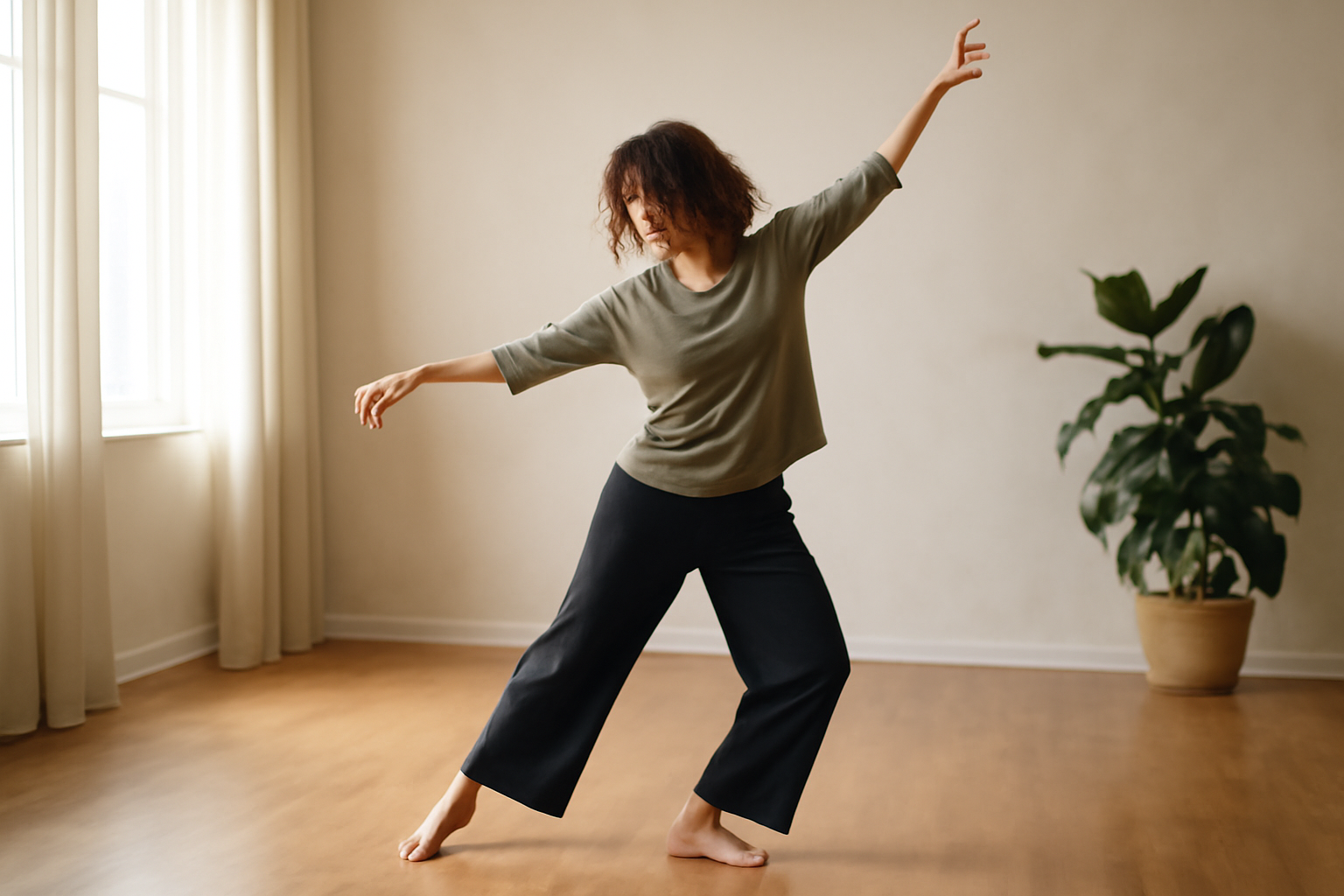 Person seated and moving slowly, practicing breathwork for mind-body healing and regulation.