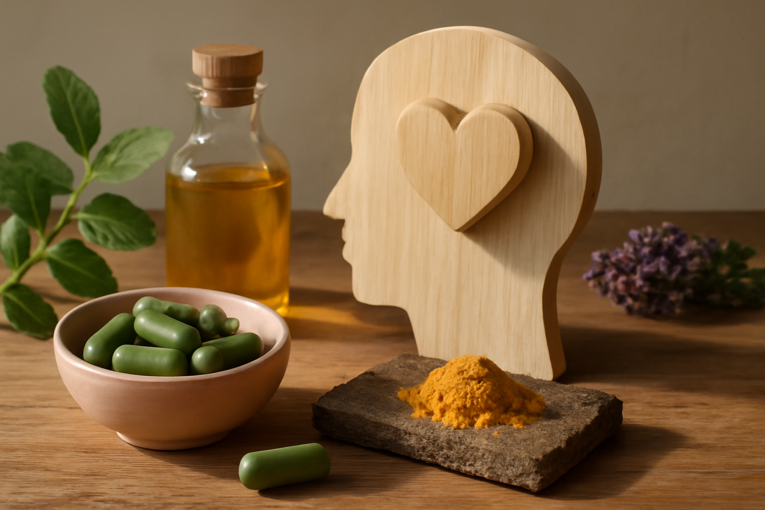 Cover image for Natural Approaches for Mood Health guide: nature scene with a person meditating.