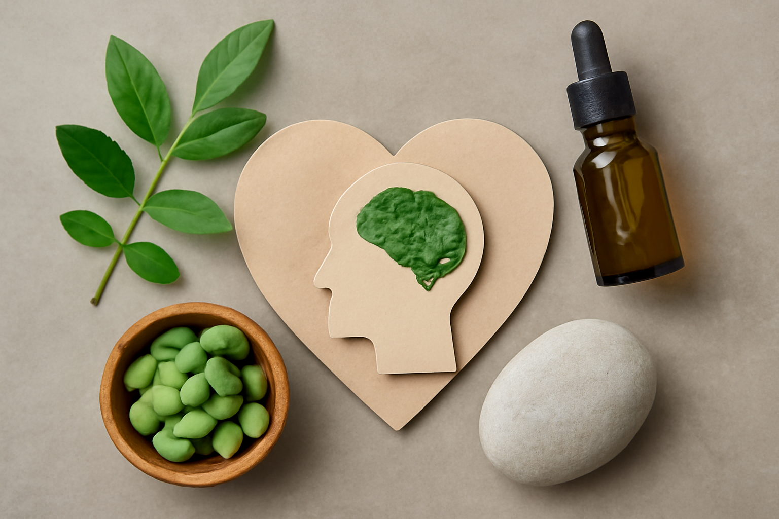 Person meditating beside natural elements with ERP, breathing exercises, and natural remedies icons.