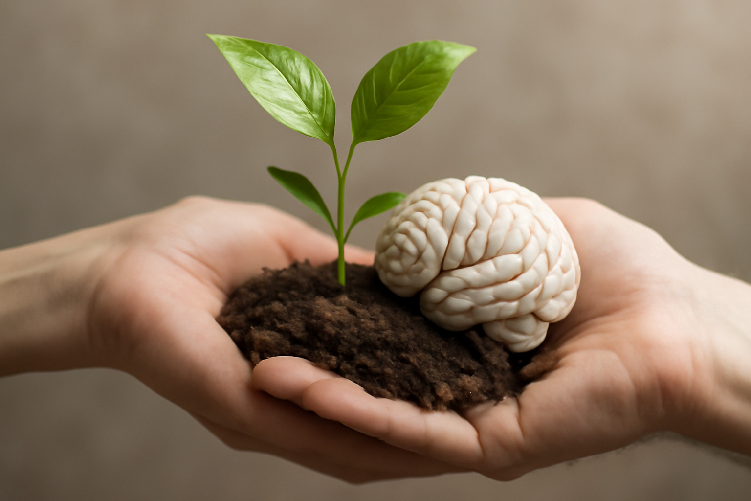 Person in a calm pose with herbs nearby, symbolizing natural mood stability for bipolar disorder.