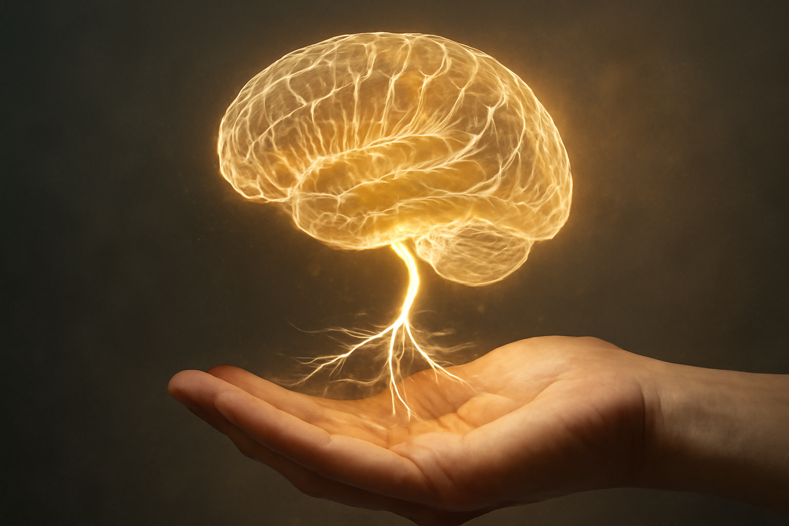 Person meditates in a peaceful setting; neural pathways glow to show stress repair and resilience.