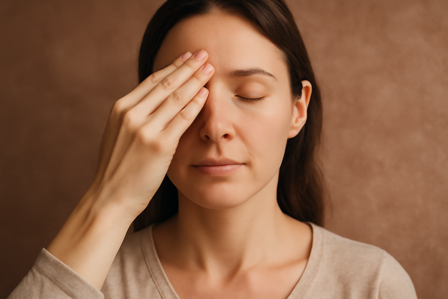 Person taps face and torso in EFT for stress and anxiety, from EFT Tapping Guide: Practical Self-Help.