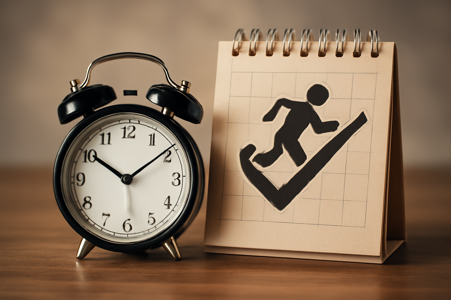 Person organizes their day with calendar, clock, and notebook for Master Time Management post.