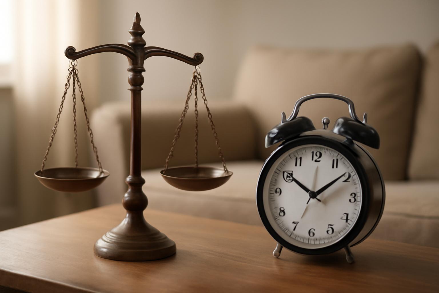 Calm desk with plant and clock; blog on productivity as emotional avoidance and finding balance and rest.