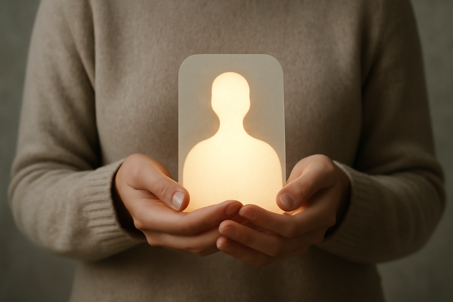 A couple sits close on a couch, smiling and making eye contact, signaling safety in being seen.