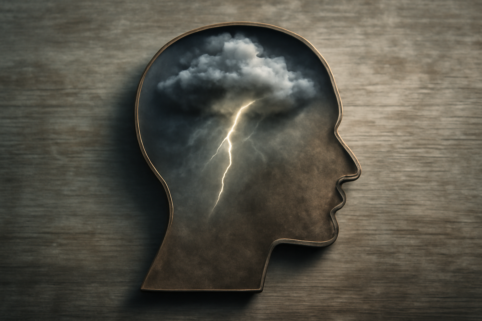 Person sits alone in a dim room with a worried expression; Understanding PTSD & Depression Symptoms