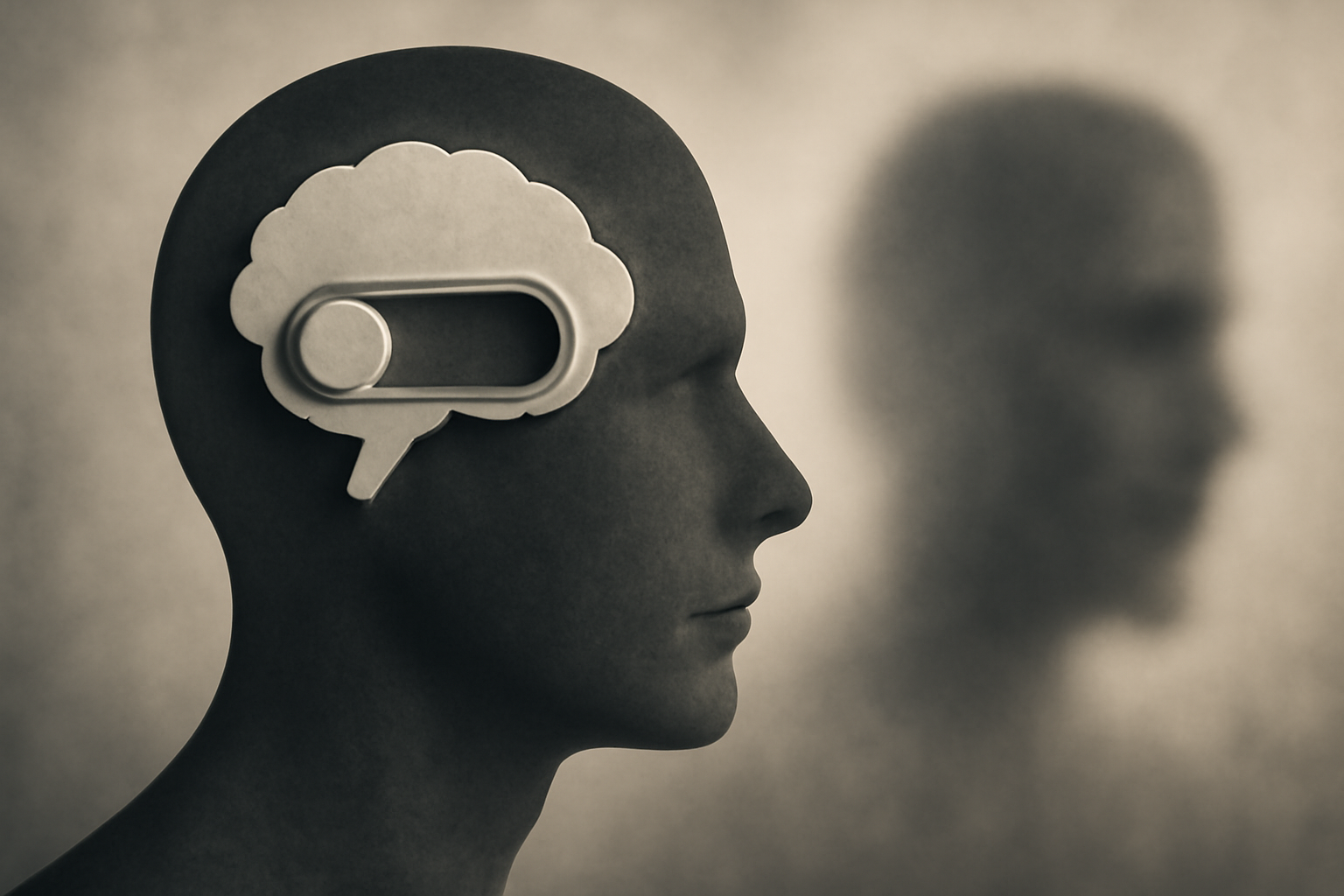 Person gazing with layered faces, about signs of schizophrenia in adults and when to seek help.